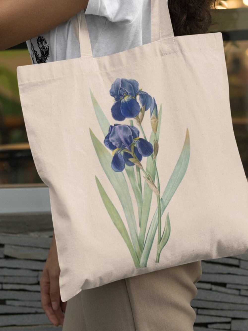 German Iris Vintage Floral Print Graphic Canvas Tote Bag